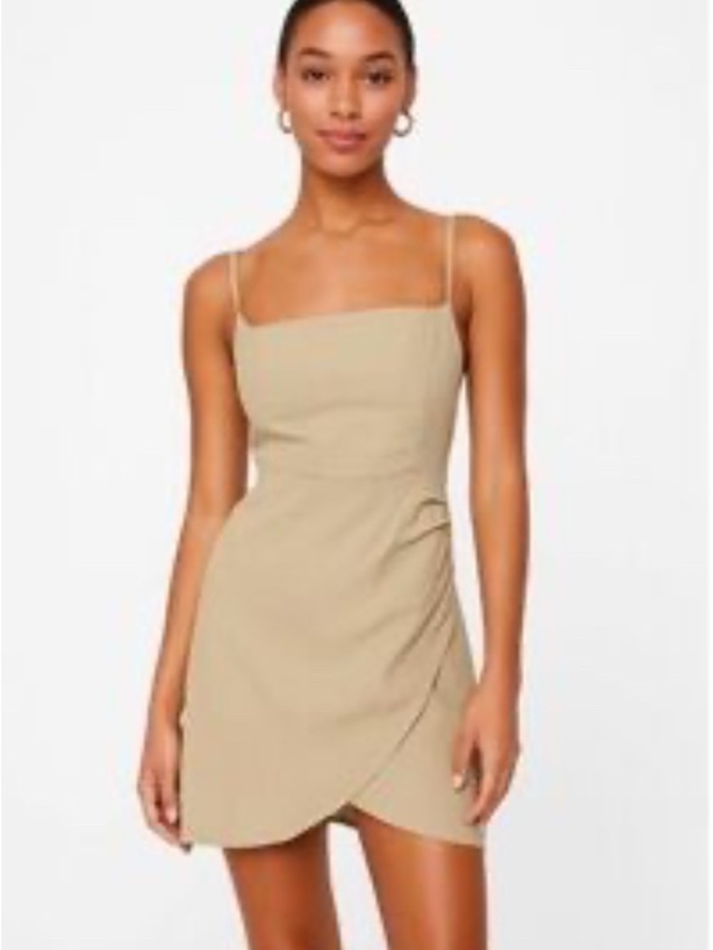 Abercrombie & Fitch Tan Square-Neck Mini Dress with Wrap Skirt